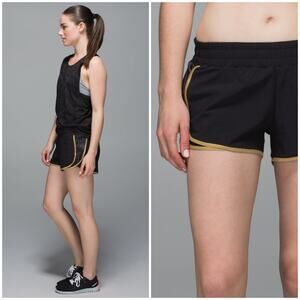 Lululemon Super Squad Short Black Gold Size 6 Run Gym 3" Gym Run Walk